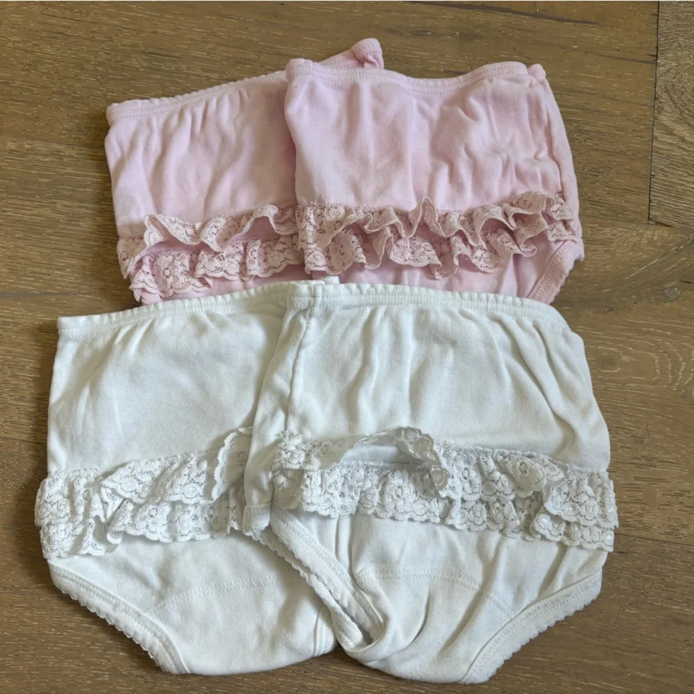 Babidu Pink and White Ruffled Diaper Covers 36m set of 4 cotton bloomers